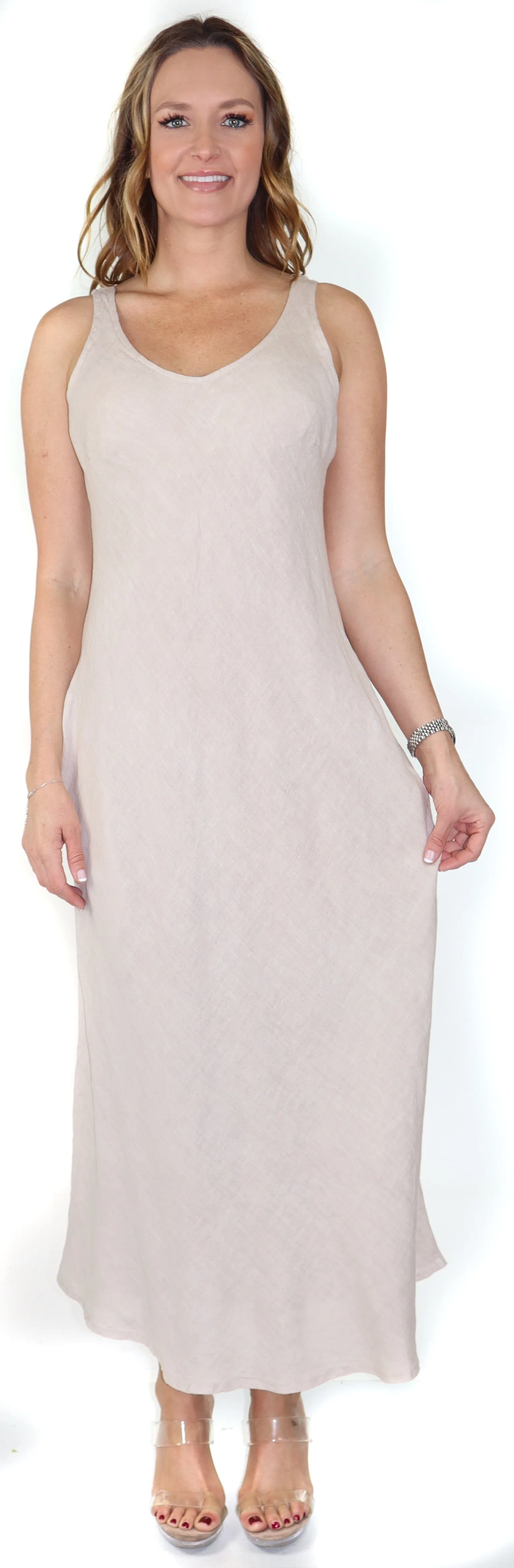 Women's Biased Long Maxi Dress, Perfect Fit Every Time, Made in Italy, 100% linen