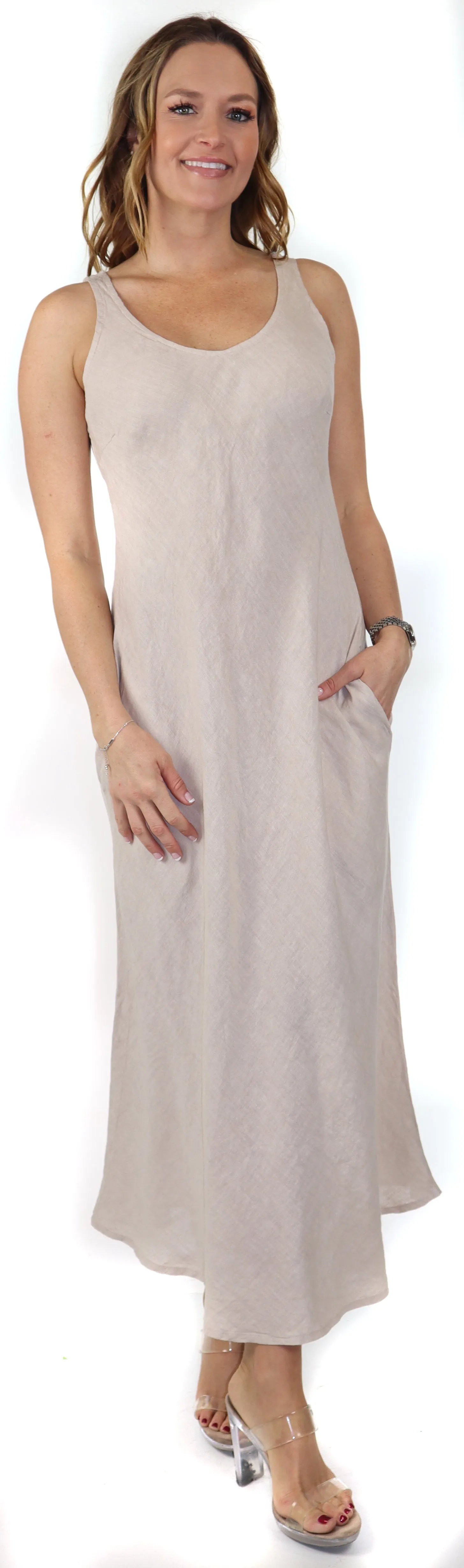 Women's Biased Long Maxi Dress, Perfect Fit Every Time, Made in Italy, 100% linen