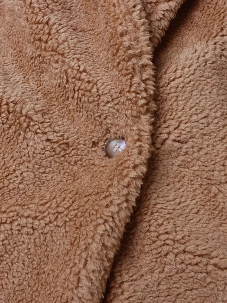 Women's Long Teddy Bear Coat with Tassels