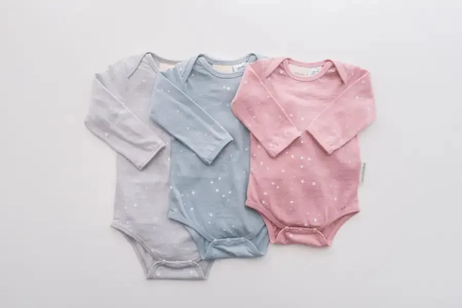 Woolbabe Long Sleeve Bodysuit - Pebble Stars