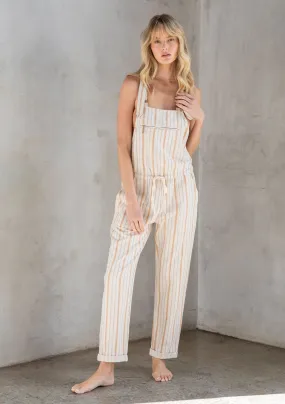Yarn Dye Stripe Linen Blend Casual Overalls