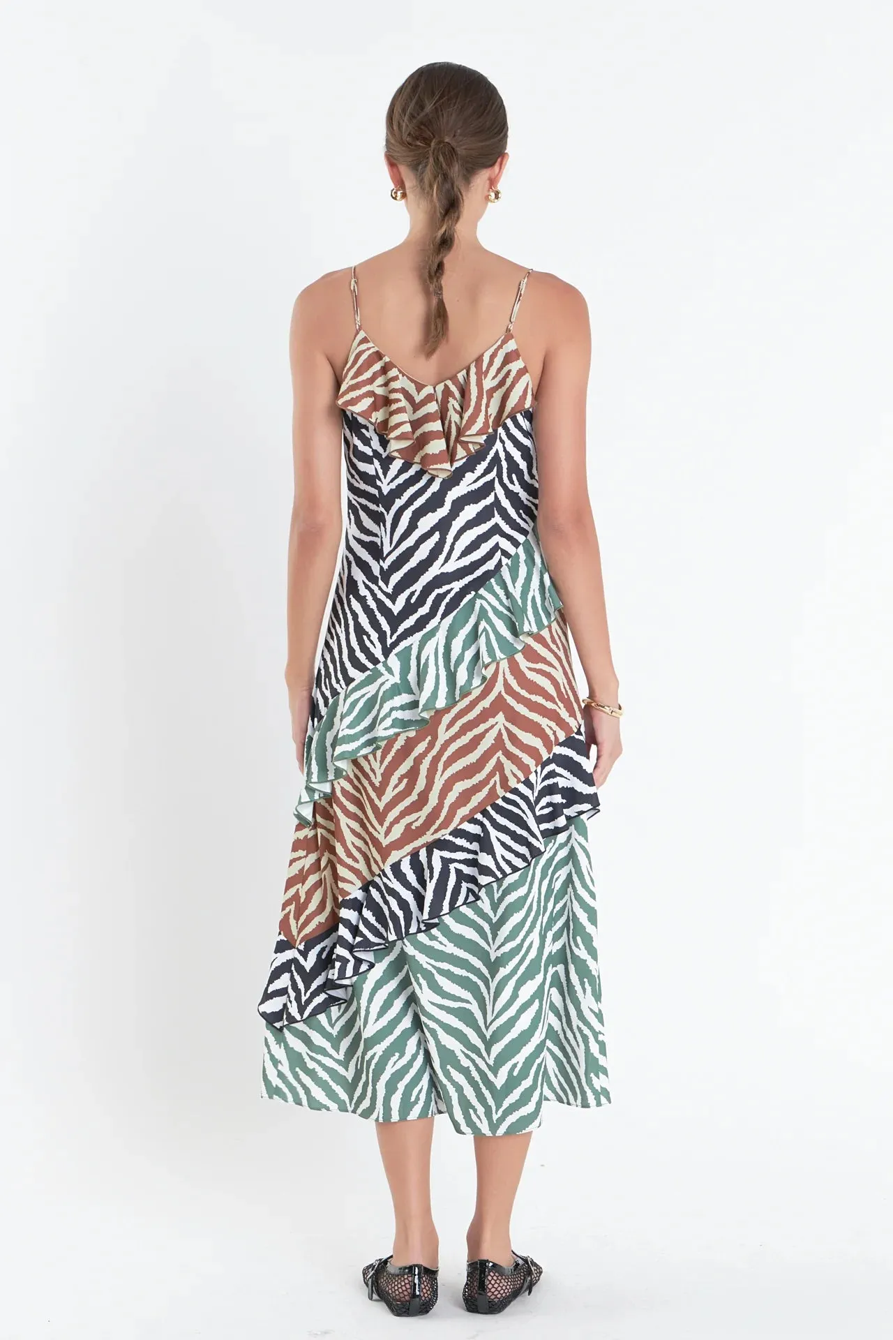 Zebra Print Colorblocked Slip Dress