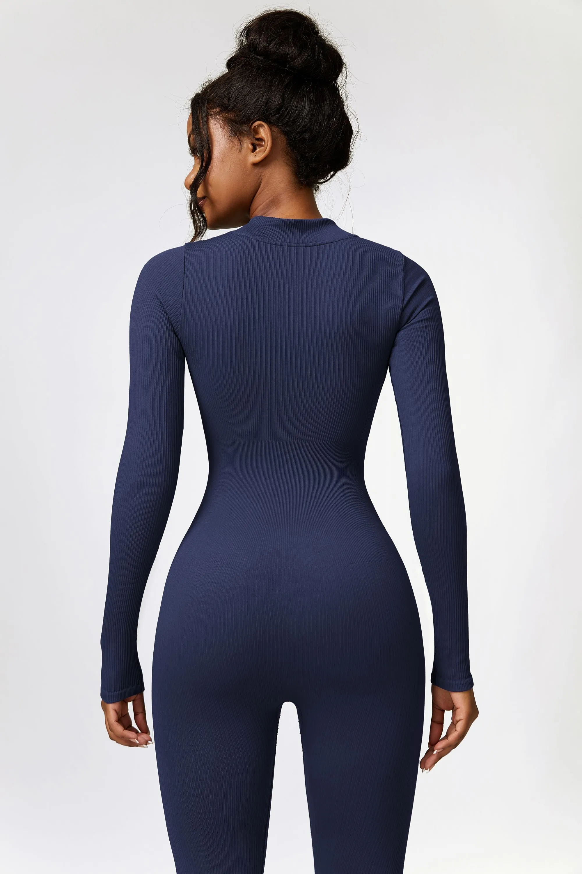 ZipFlex Ribbed Long-Sleeve Active Jumpsuit
