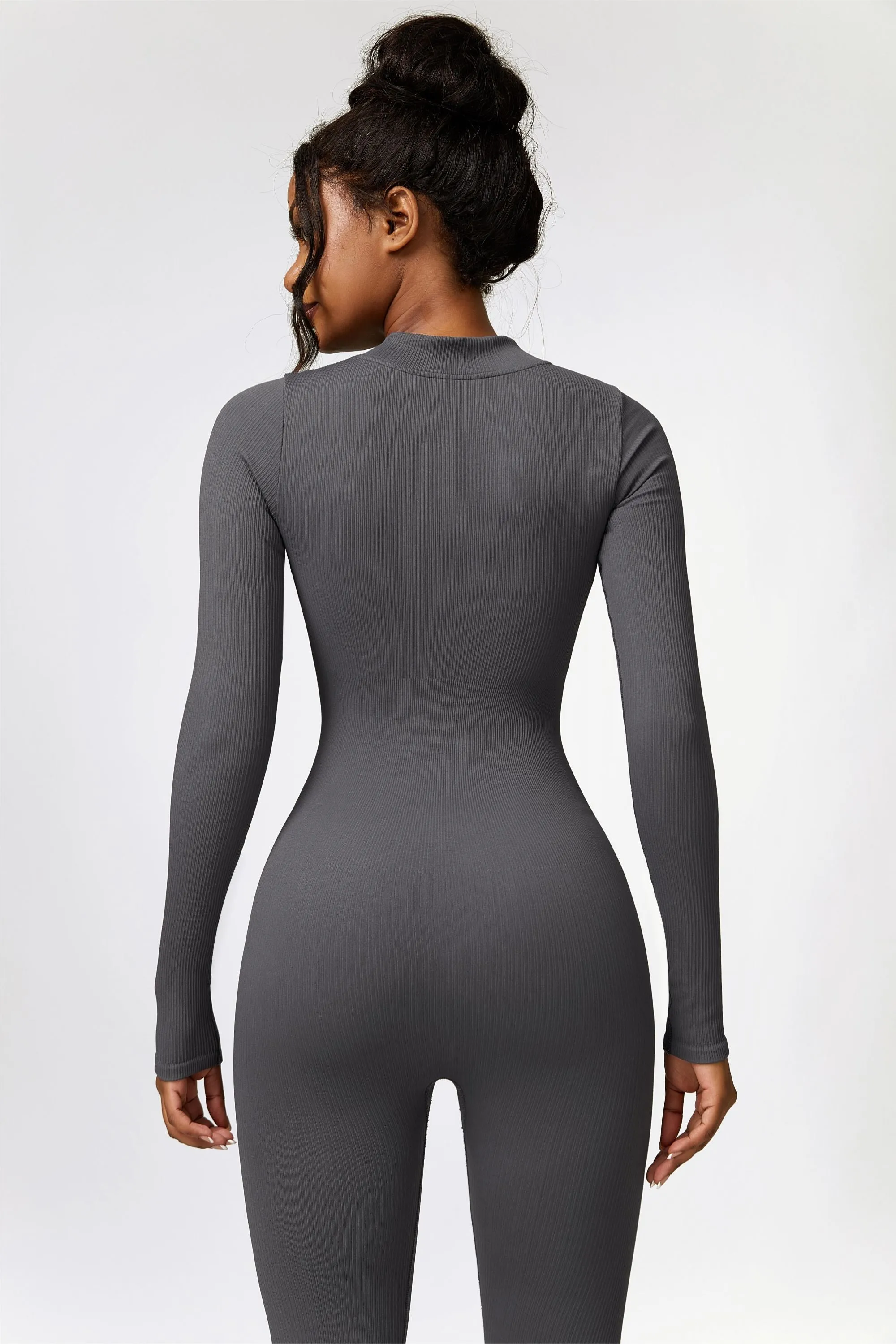 ZipFlex Ribbed Long-Sleeve Active Jumpsuit