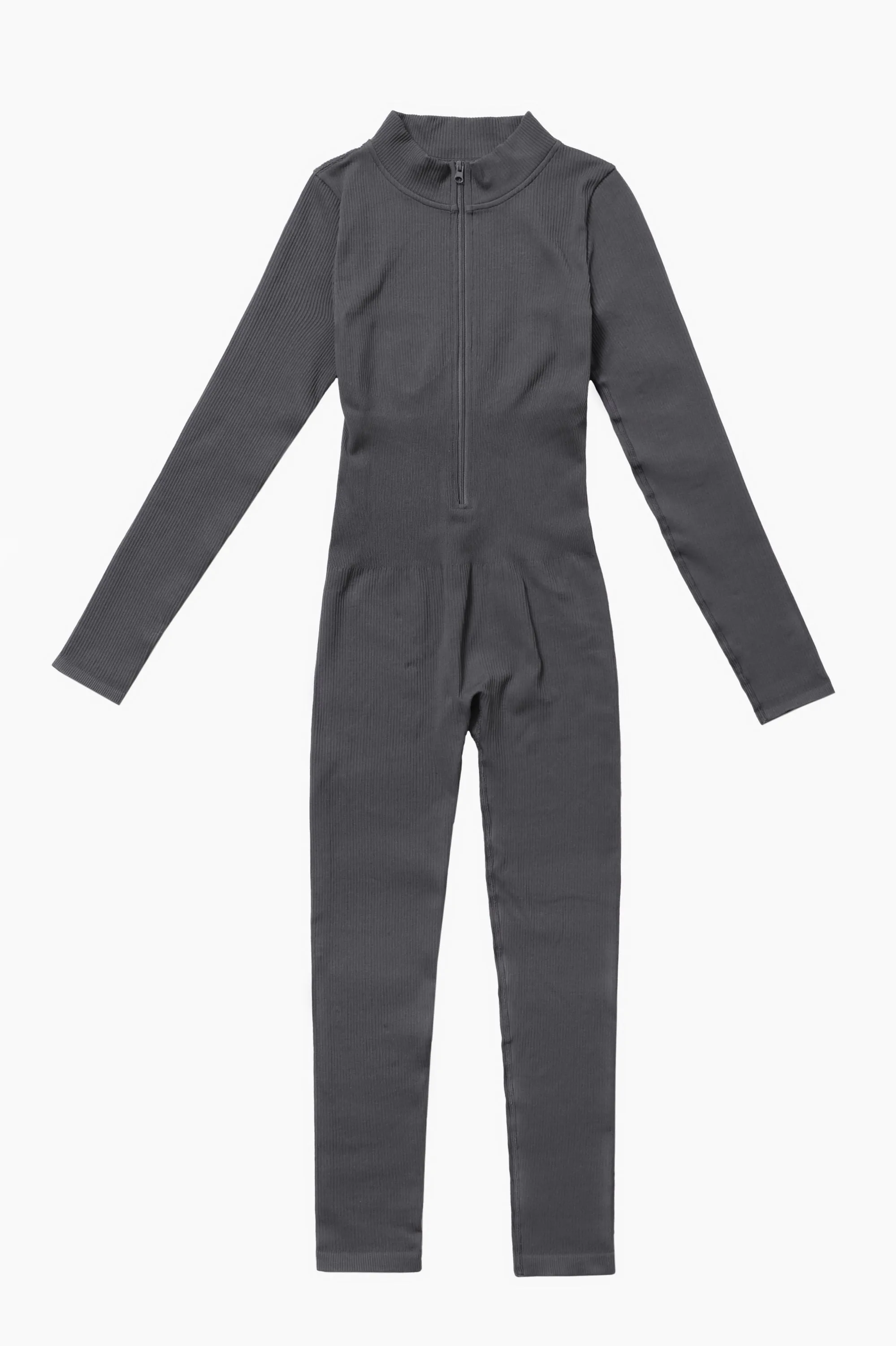ZipFlex Ribbed Long-Sleeve Active Jumpsuit